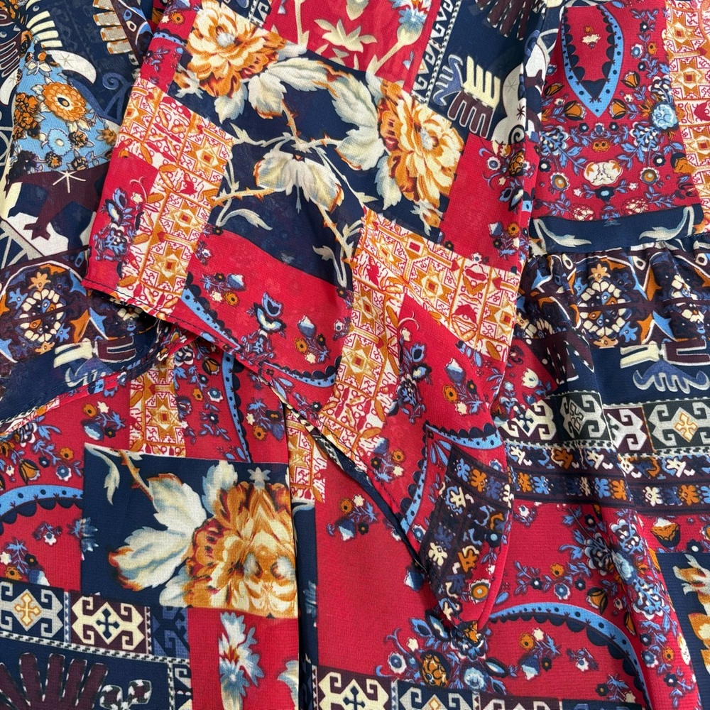 Altar’d State Women’s Boho Bell Sleeve Floral Dress Red Blue Size Medium - Picture 5 of 7